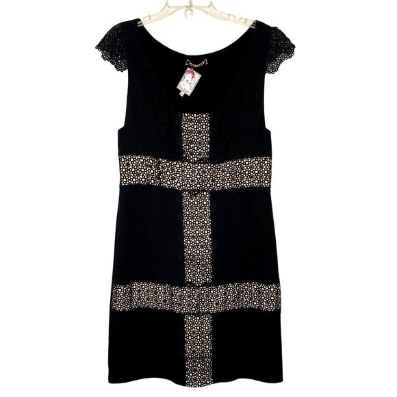 Anthropologie Yoana Baraschi Wms 10 Black Midi Dress Lace Details Feminine - Picture 1 of 10